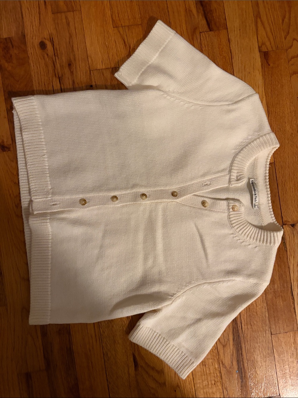 Abercrombie & Fitch Cream Short-Sleeve Button Cardigan